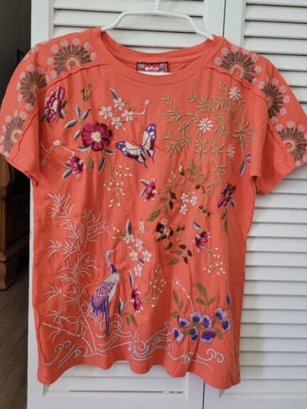 Johnny Was Beautiful Embroidered Orange Tee